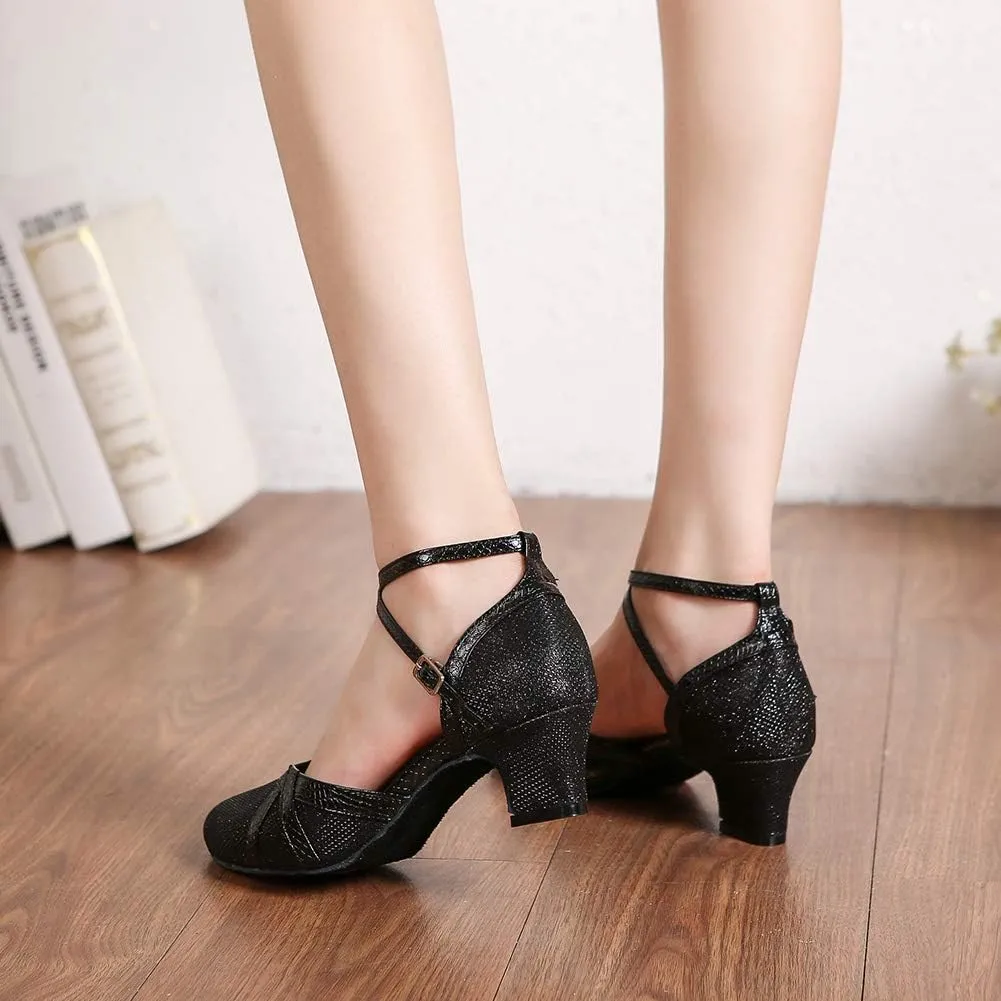 YKXLM Latin Dance Shoes Women Ballroom Performance Salsa Satin Shoes Closed-Toe Modle YCL336