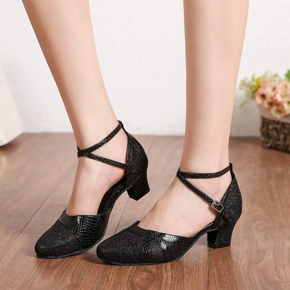 YKXLM Latin Dance Shoes Women Ballroom Performance Salsa Satin Shoes Closed-Toe Modle YCL336