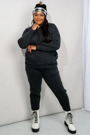 Zenana Full Size Sweatshirt and Joggers Lounge Set with Pockets in Charcoal | Dark Grey Plus and Regual Size Sporty Set | Soft Homewear
