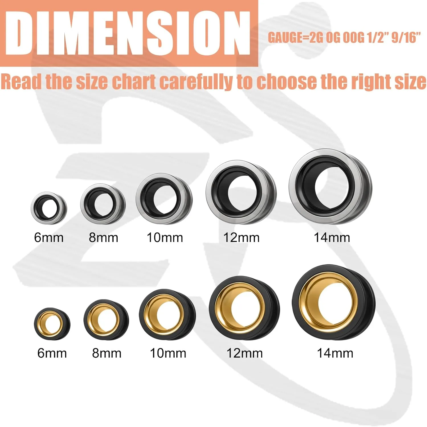 ZS 1 Pair Stainless Steel Ear Plug Tunnel, Tunnel Gauge for Ear 6/8/10/12/14MM, Mix Colors Ears Expander Body Piercing Jewelry for Women Men