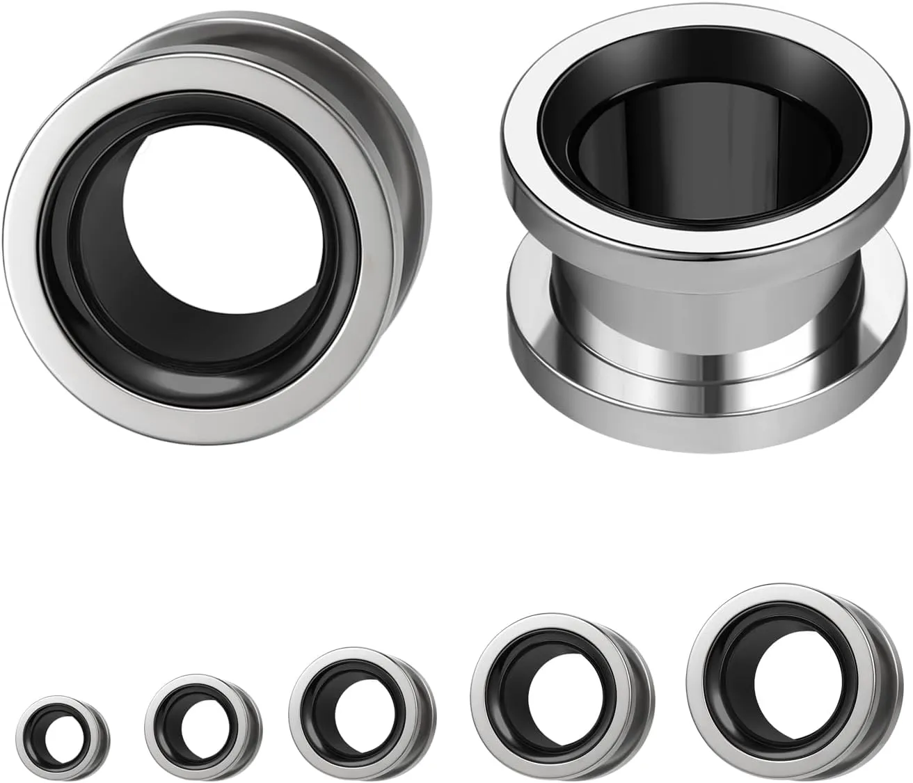 ZS 1 Pair Stainless Steel Ear Plug Tunnel, Tunnel Gauge for Ear 6/8/10/12/14MM, Mix Colors Ears Expander Body Piercing Jewelry for Women Men